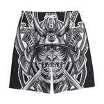 Silver Samurai Mask Print Cotton Shorts