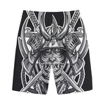 Silver Samurai Mask Print Cotton Shorts