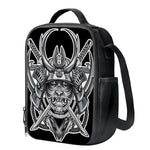 Silver Samurai Mask Print Crossbody Lunch Bag