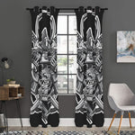 Silver Samurai Mask Print Curtain