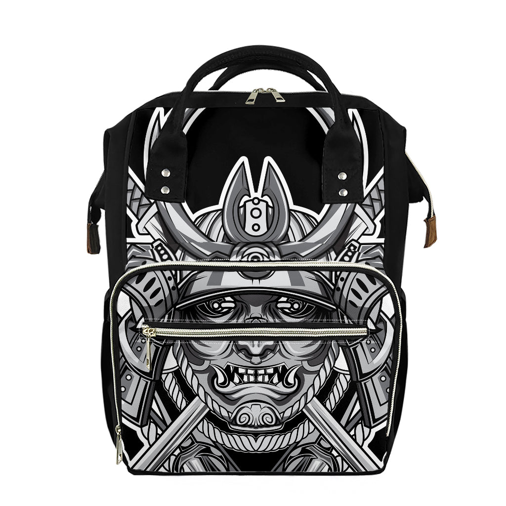 Silver Samurai Mask Print Diaper Bag