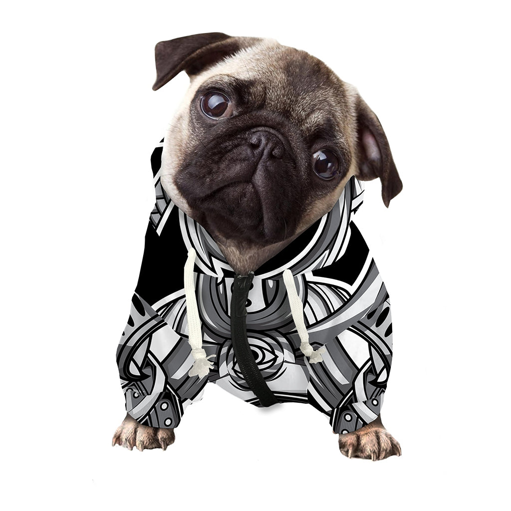 Silver Samurai Mask Print Dog Zip Up Hoodie