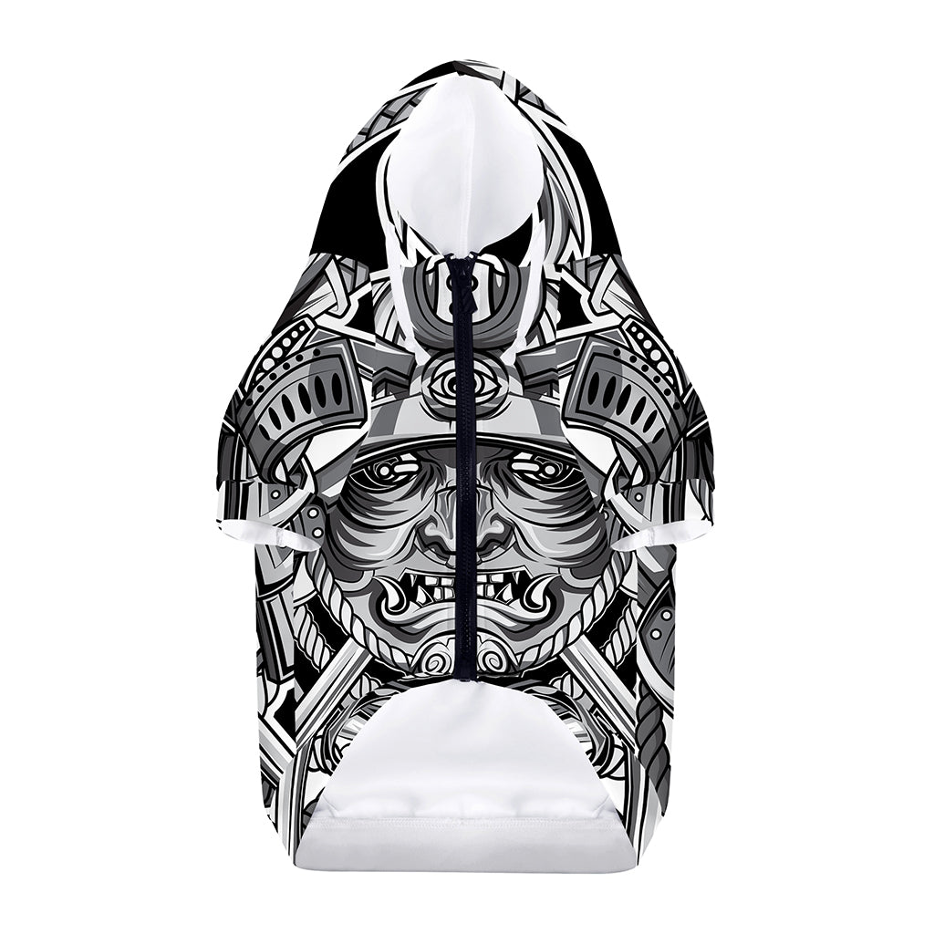 Silver Samurai Mask Print Dog Zip Up Hoodie