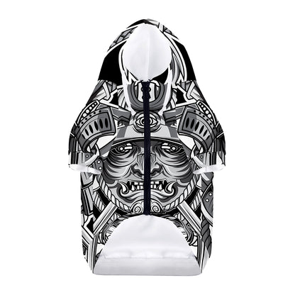 Silver Samurai Mask Print Dog Zip Up Hoodie