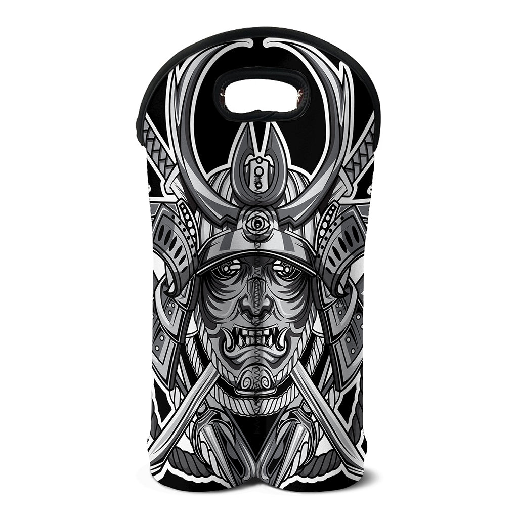 Silver Samurai Mask Print Double Neoprene Wine Tote