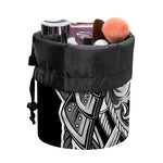 Silver Samurai Mask Print Drawstring Makeup Bag