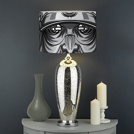 Silver Samurai Mask Print Drum Lamp Shade