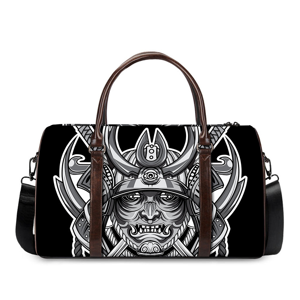 Silver Samurai Mask Print Duffle Bag