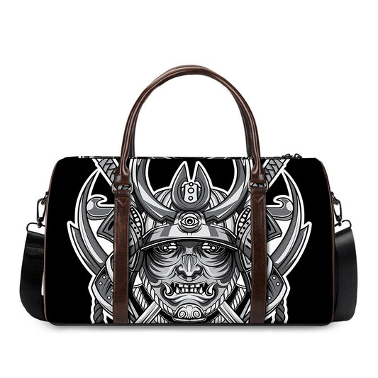 Silver Samurai Mask Print Duffle Bag