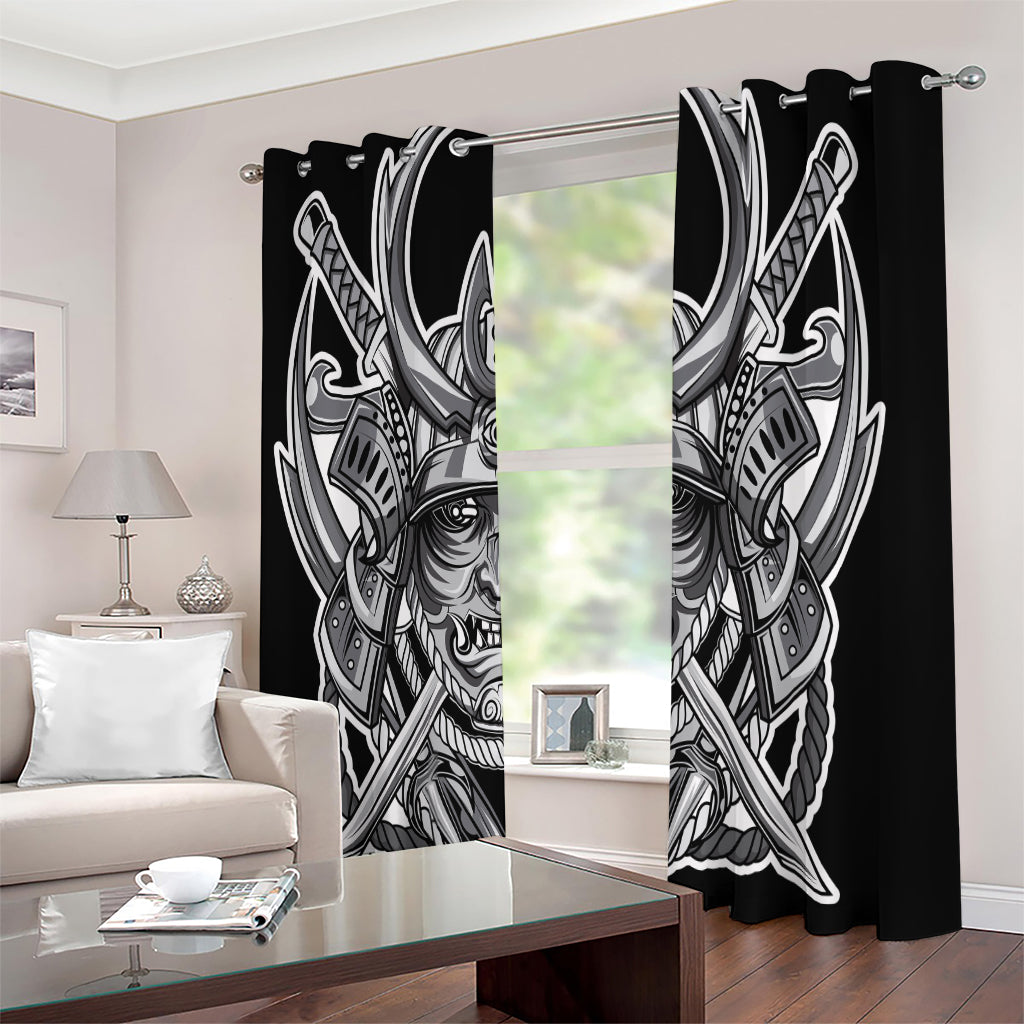 Silver Samurai Mask Print Extra Wide Grommet Curtains