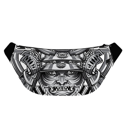 Silver Samurai Mask Print Fanny Pack