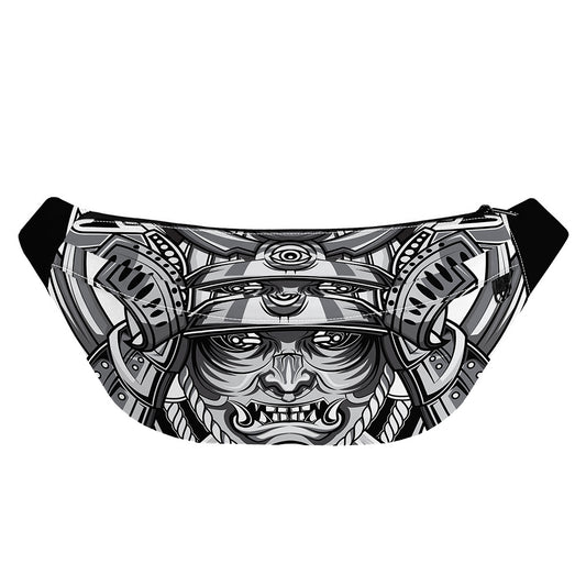 Silver Samurai Mask Print Fanny Pack