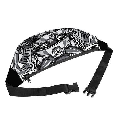 Silver Samurai Mask Print Fanny Pack