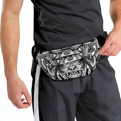 Silver Samurai Mask Print Fanny Pack