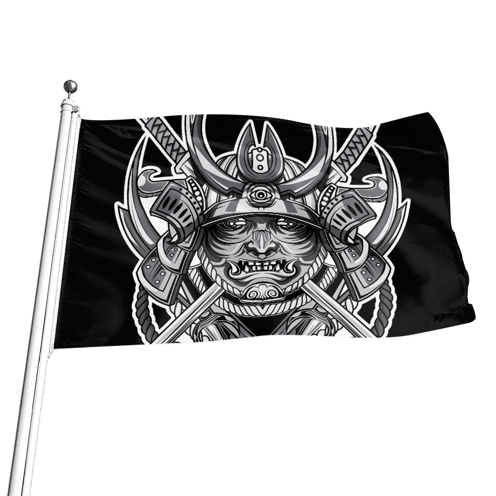 Silver Samurai Mask Print Flag