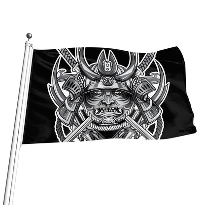 Silver Samurai Mask Print Flag