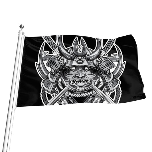 Silver Samurai Mask Print Flag