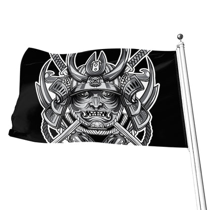 Silver Samurai Mask Print Flag