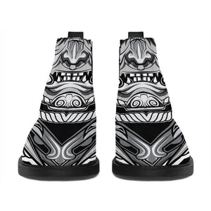 Silver Samurai Mask Print Flat Ankle Boots