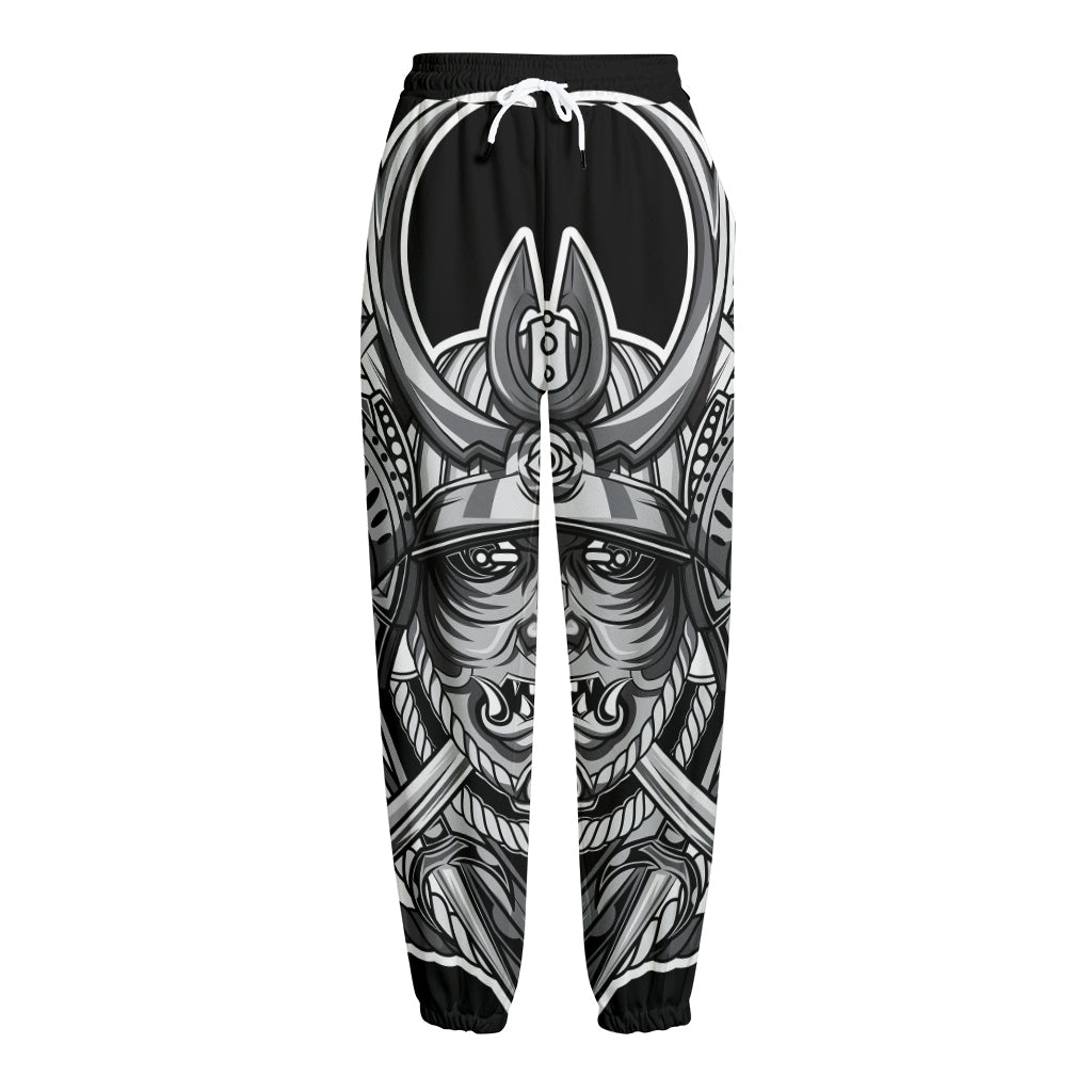 Silver Samurai Mask Print Fleece Lined Knit Pants