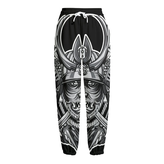 Silver Samurai Mask Print Fleece Lined Knit Pants