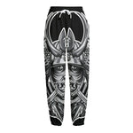Silver Samurai Mask Print Fleece Lined Knit Pants