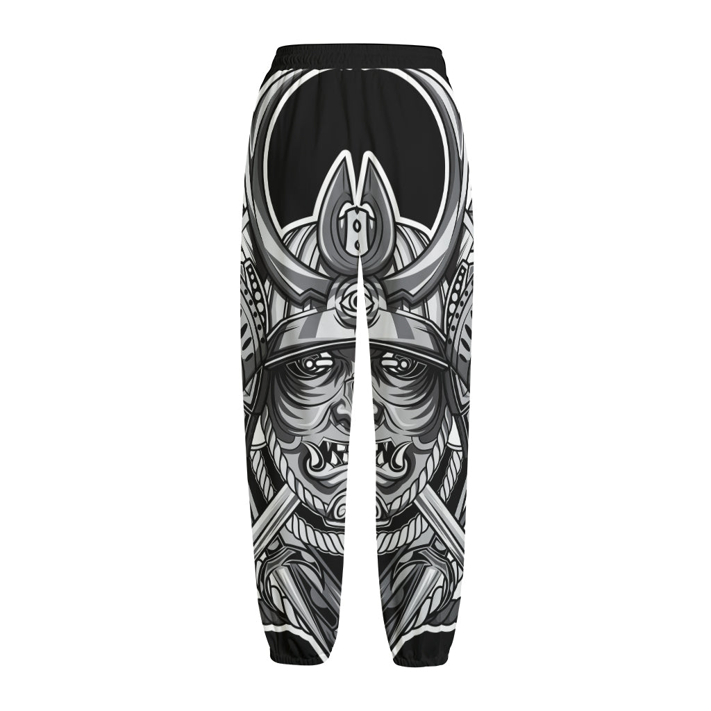 Silver Samurai Mask Print Fleece Lined Knit Pants