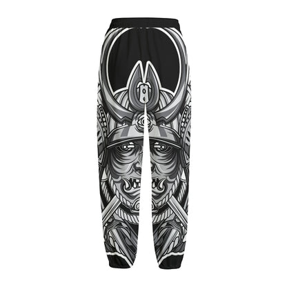 Silver Samurai Mask Print Fleece Lined Knit Pants
