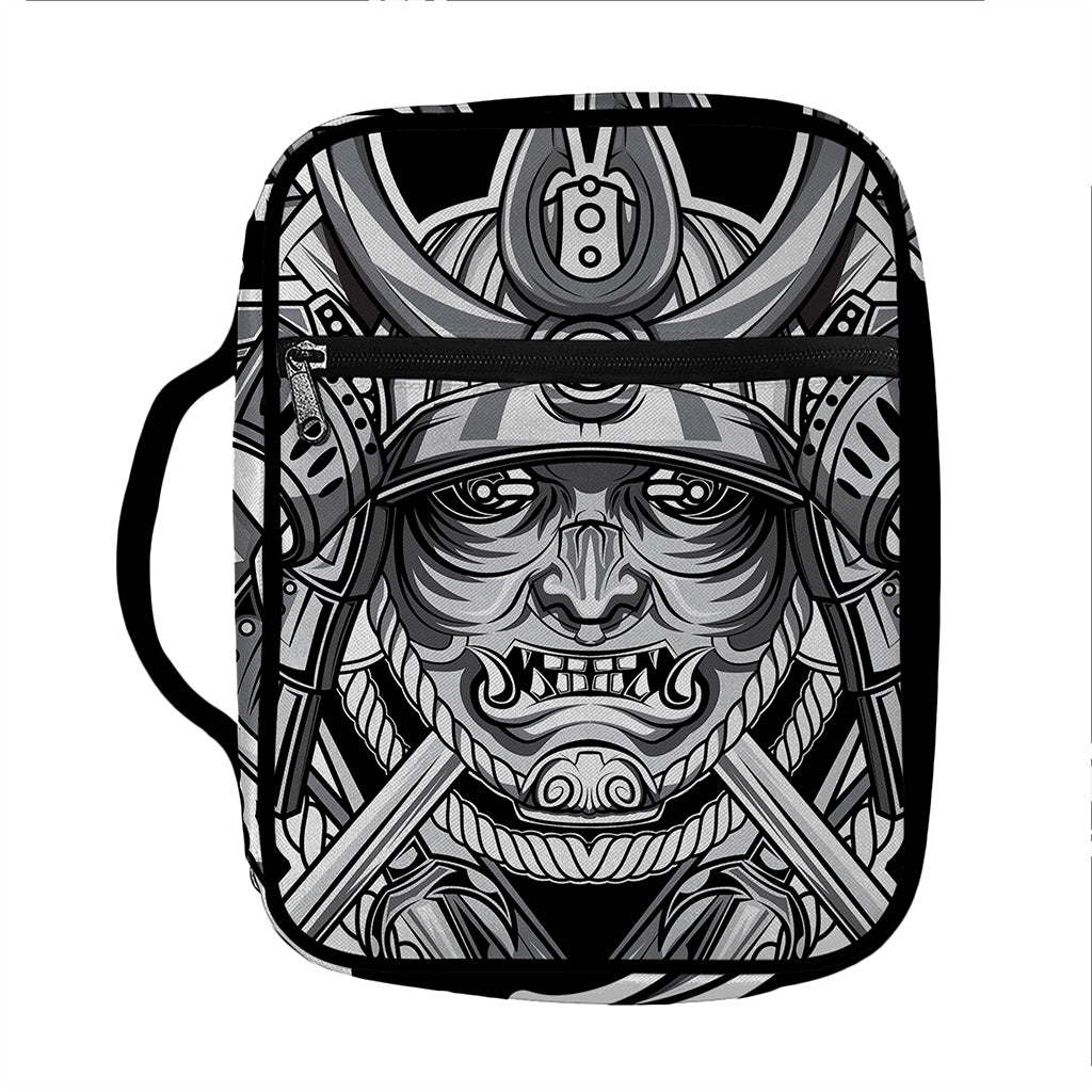 Silver Samurai Mask Print Front Pocket Bible Bag