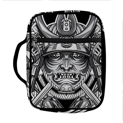 Silver Samurai Mask Print Front Pocket Bible Bag