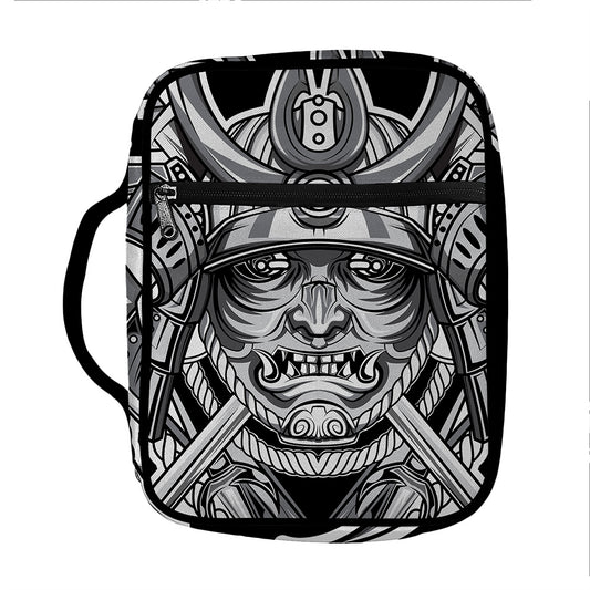 Silver Samurai Mask Print Front Pocket Bible Bag