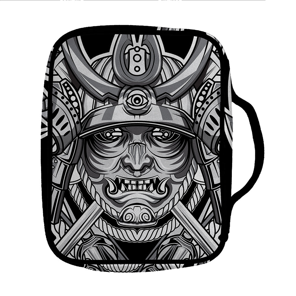 Silver Samurai Mask Print Front Pocket Bible Bag