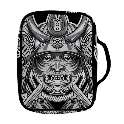 Silver Samurai Mask Print Front Pocket Bible Bag