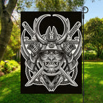 Silver Samurai Mask Print Garden Flag