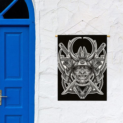 Silver Samurai Mask Print Garden Flag