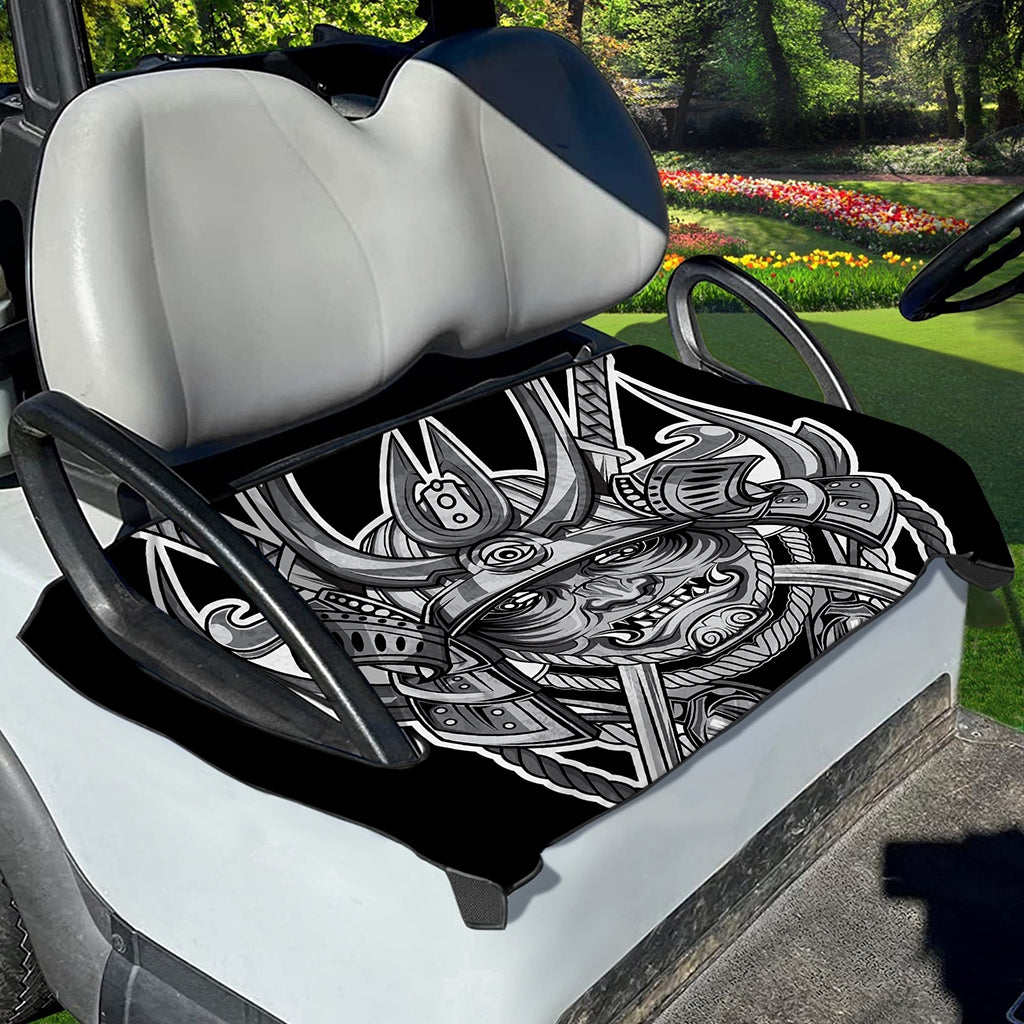 Silver Samurai Mask Print Golf Cart Seat Cover