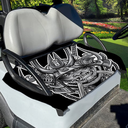 Silver Samurai Mask Print Golf Cart Seat Cover