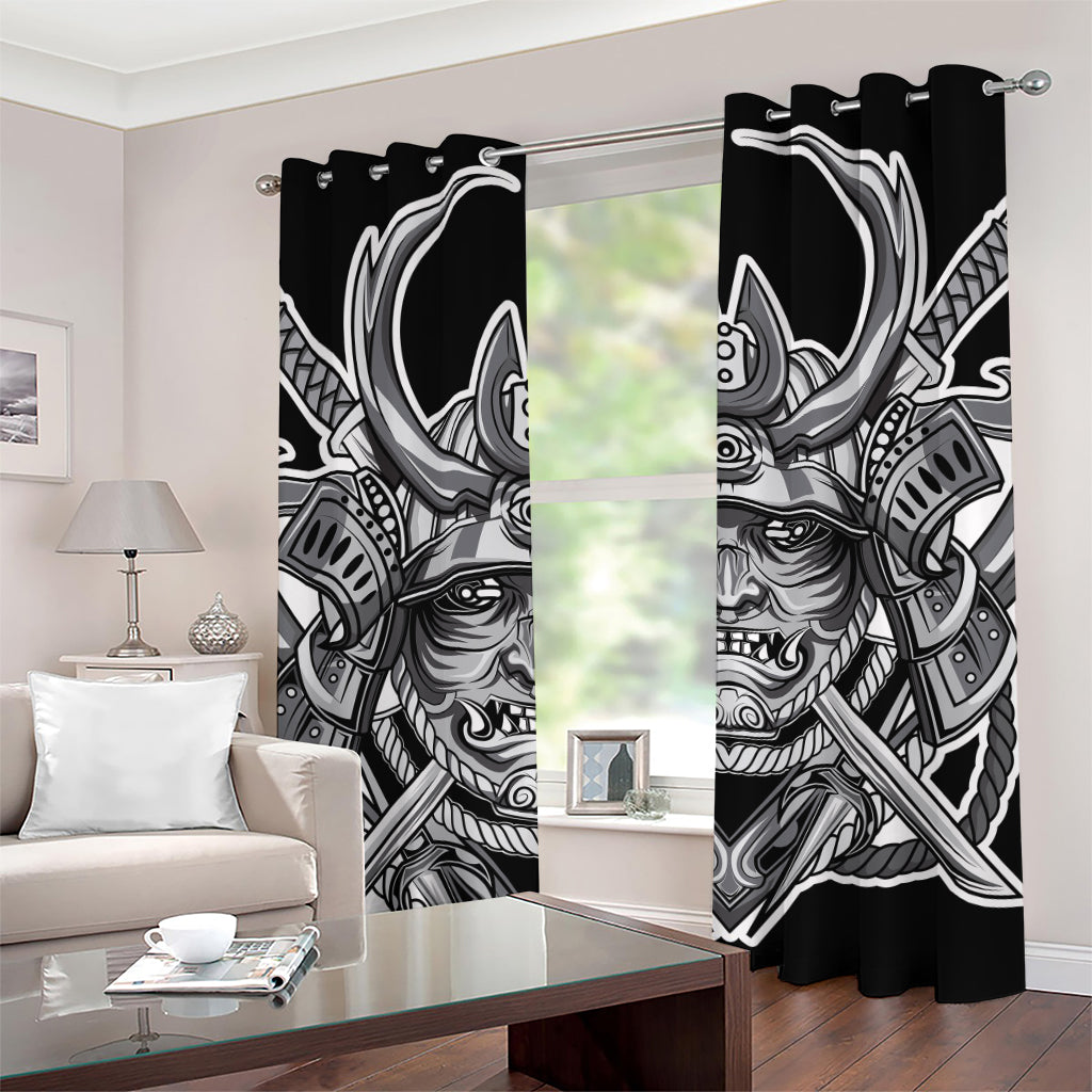 Silver Samurai Mask Print Grommet Curtains