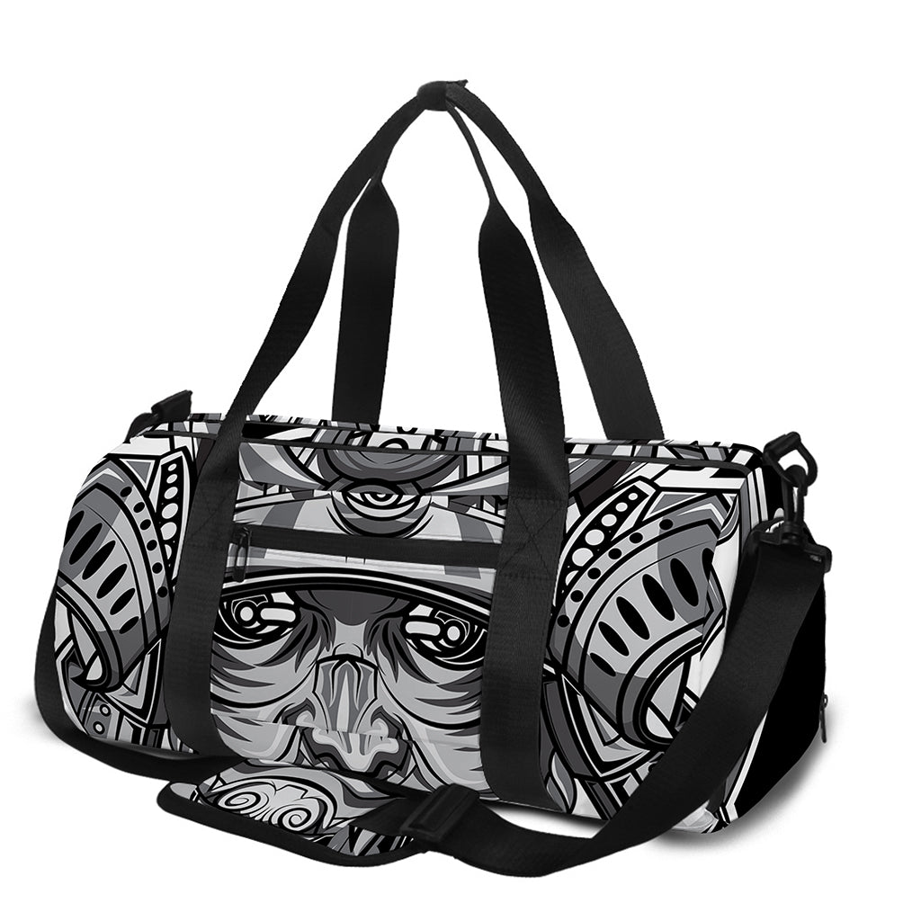 Silver Samurai Mask Print Gym Bag