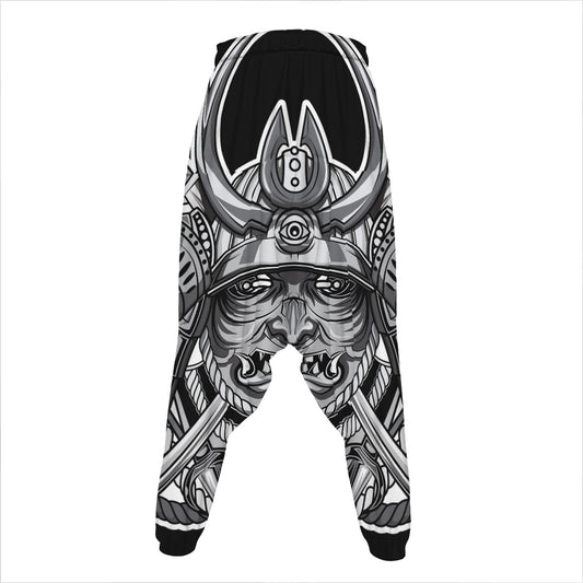 Silver Samurai Mask Print Hammer Pants
