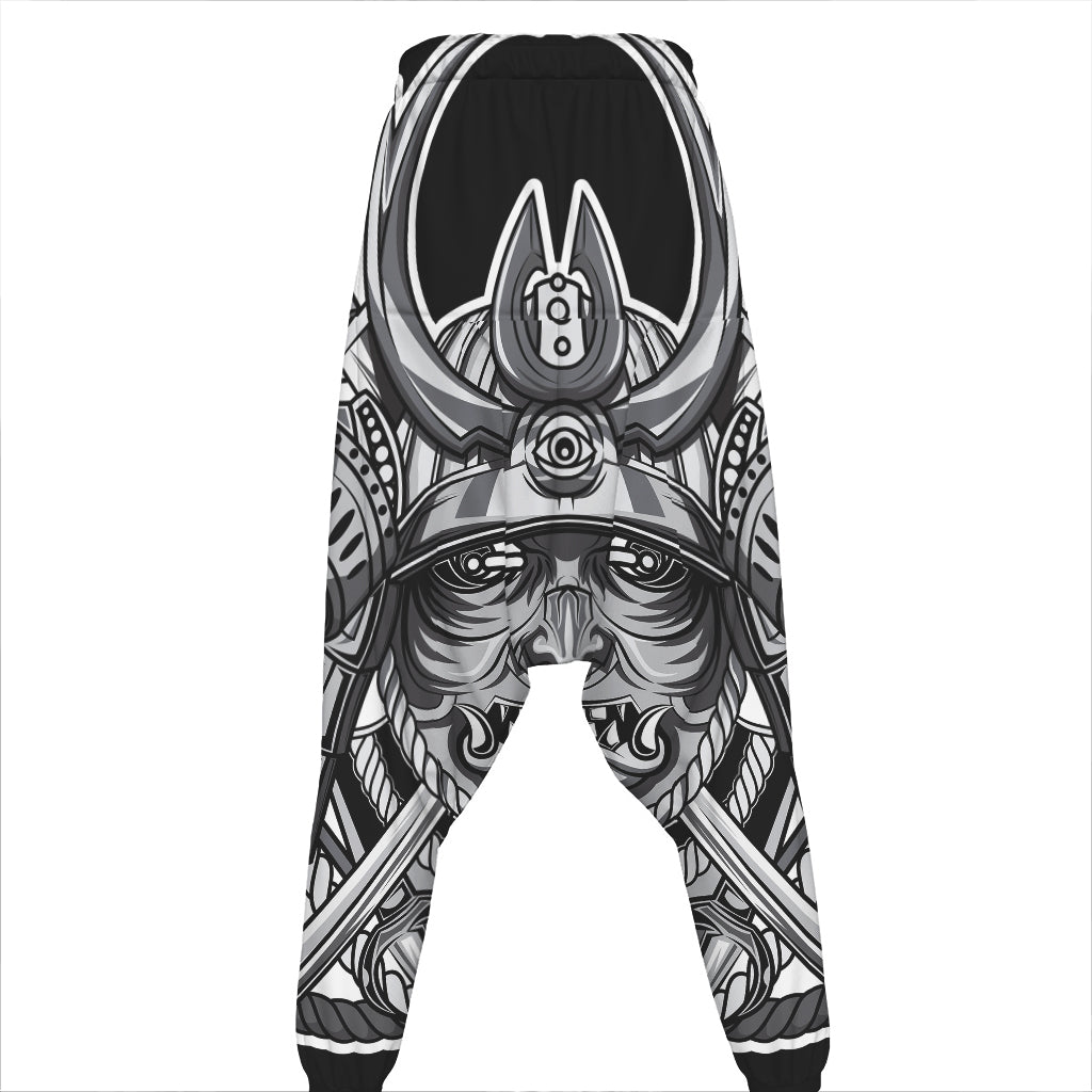 Silver Samurai Mask Print Hammer Pants