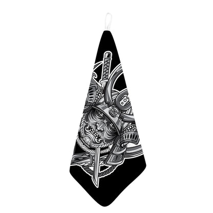 Silver Samurai Mask Print Hand Towel