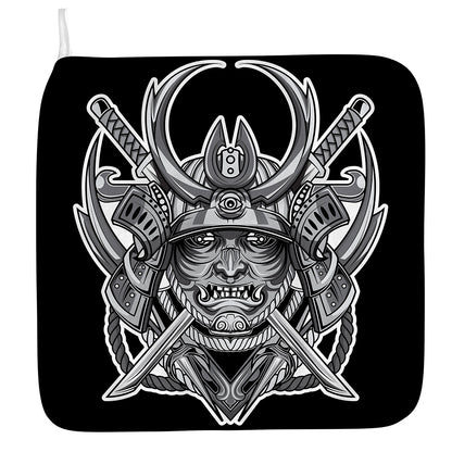 Silver Samurai Mask Print Hand Towel