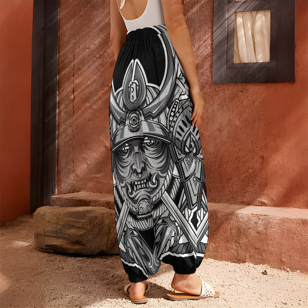 Silver Samurai Mask Print Harem Pants