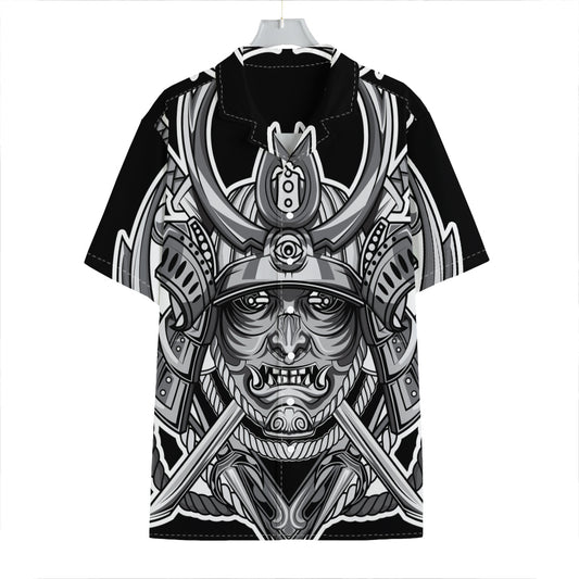 Silver Samurai Mask Print Hawaiian Shirt