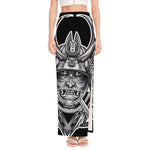 Silver Samurai Mask Print High Slit Maxi Skirt