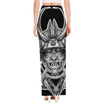 Silver Samurai Mask Print High Slit Maxi Skirt