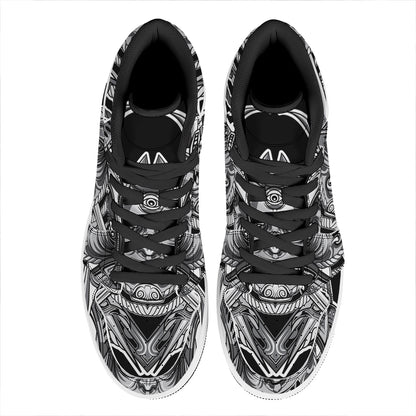 Silver Samurai Mask Print High Top Leather Sneakers