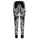 Silver Samurai Mask Print High-Waisted Pocket Leggings