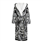 Silver Samurai Mask Print Hooded Bathrobe